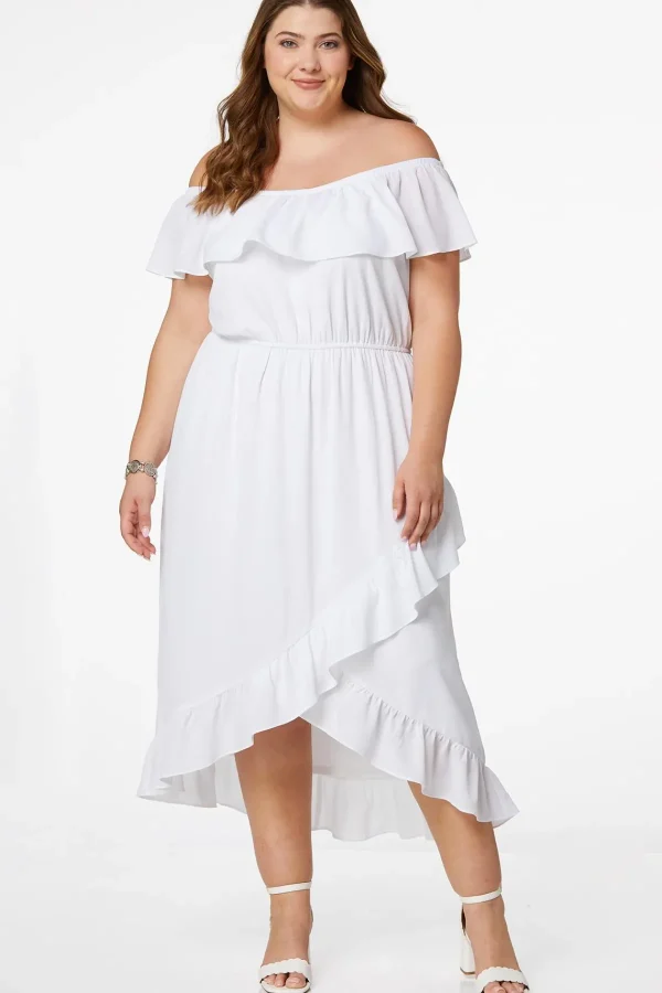 Best Plus Size White Ruffled Midi Dress Women Dresses