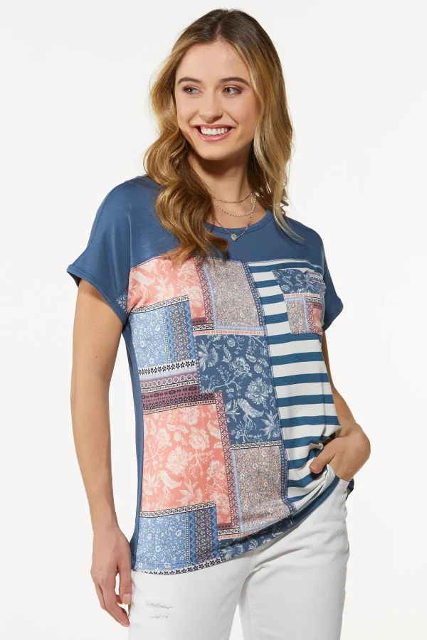 Best Pocket Patchwork Tee Women Tops