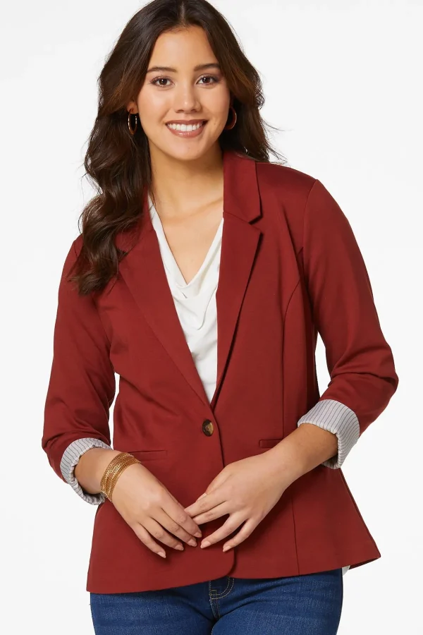 Store Printed Cuff Ponte Blazer Women Jackets & Vests