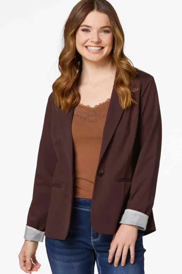 Store Printed Cuff Ponte Blazer Women Jackets & Vests
