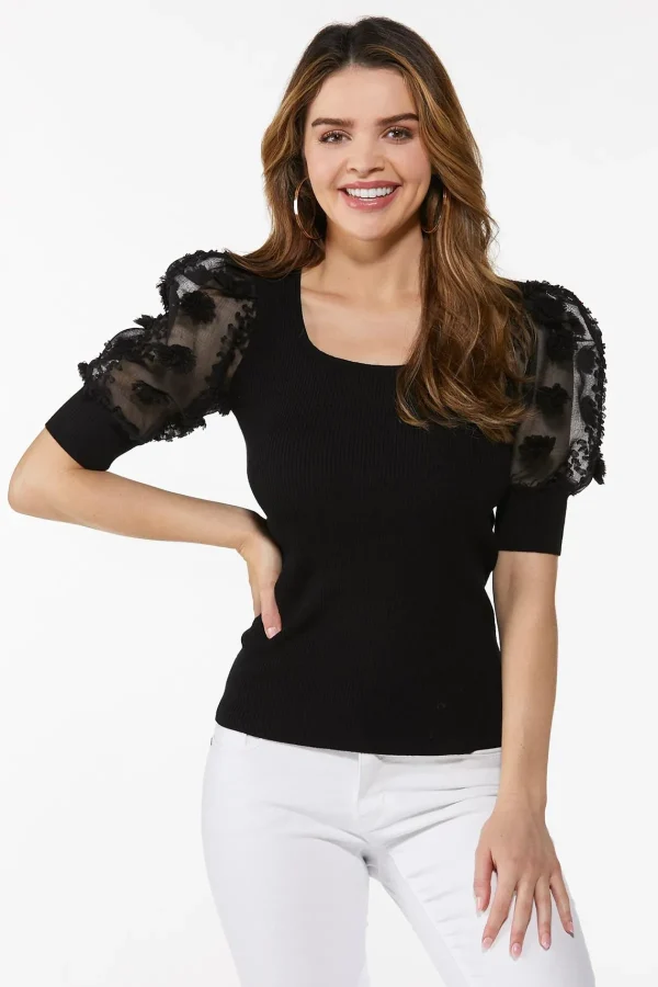 Fashion Puff Sleeve Ribbed Sweater Women Sweaters