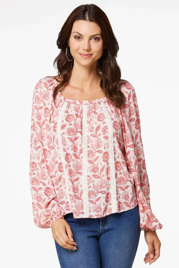 Store Red Floral Poet Top Women Tops