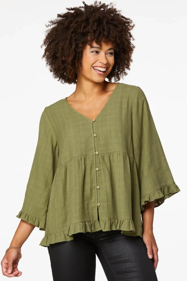 Shop Ruffled Babydoll Top Women Tops