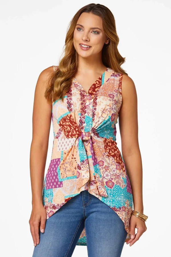 Store Tie Patchwork Tank Women Tops