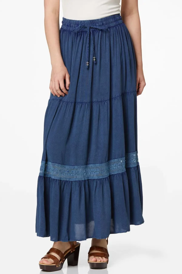 New Tiered Chambray Maxi Skirt Women Skirts