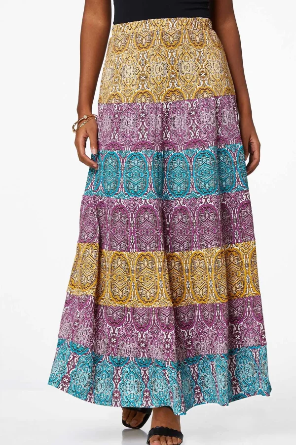 Store Tiered Medallion Maxi Skirt Women Skirts