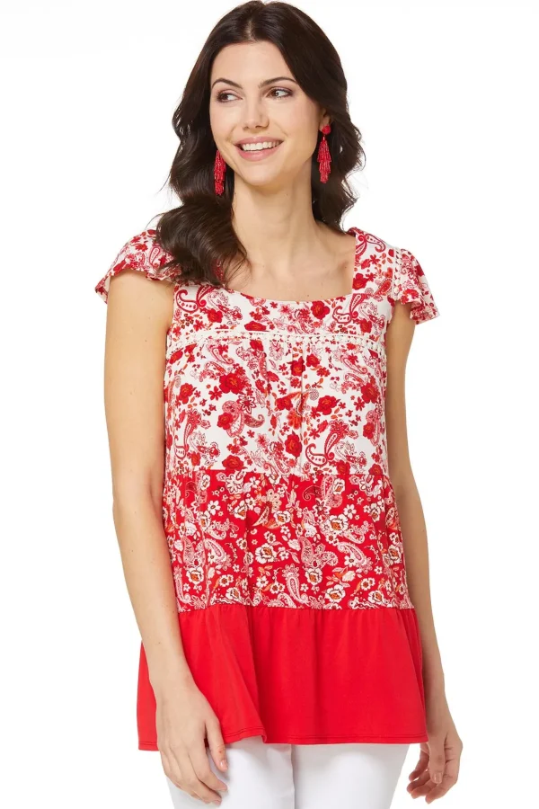 Store Tiered Paisley Tunic Women Tops