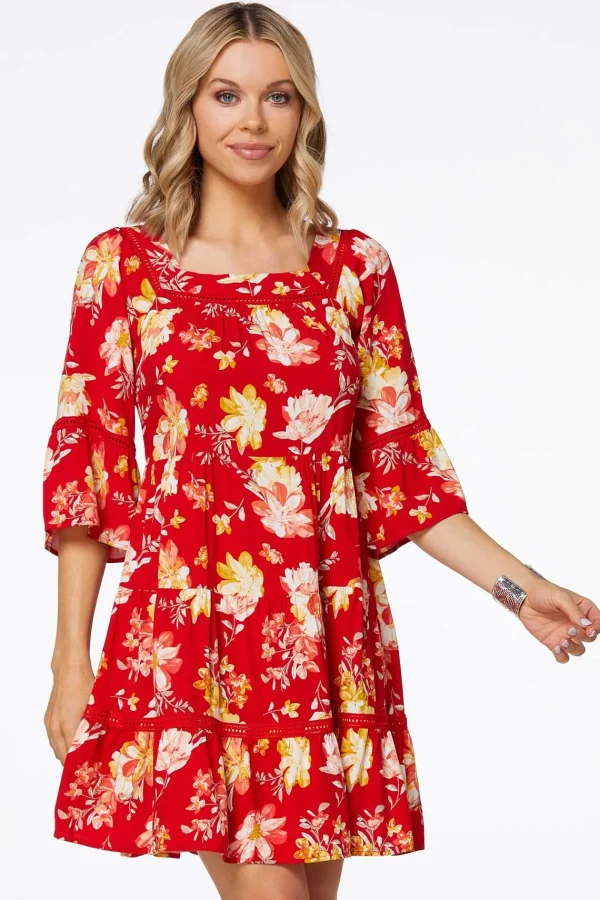 Best Tiered Sunset Floral Dress Women Dresses