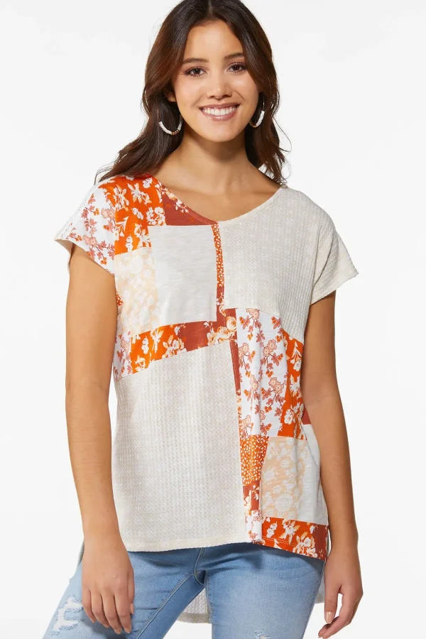 Discount Waffled Patchwork Tunic Women Tops
