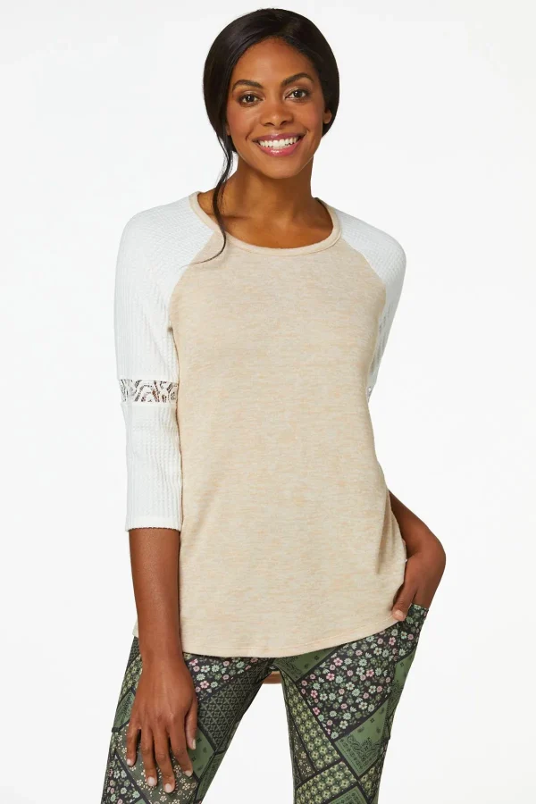 New Waffled Sleeve Hacci Top Women Tops