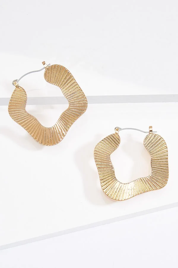 Cheap Wavy Textured Metal Hoop Earrings Women Earrings