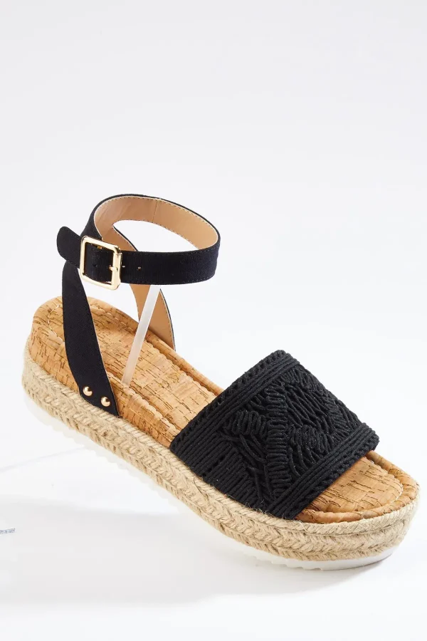 Outlet Wide Width Crochet Band Wedge Sandals Women Wide Width