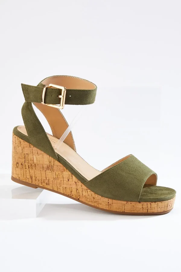 Sale Wide Width Faux Suede Cork Wedges Women Wide Width