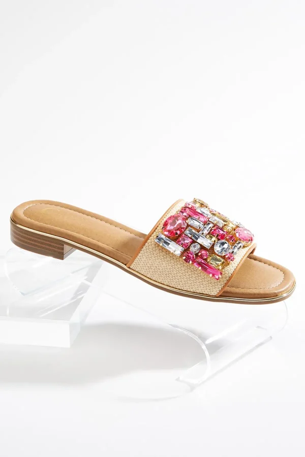 Online Wide Width Jeweled Raffia Slide Sandals Women Wide Width