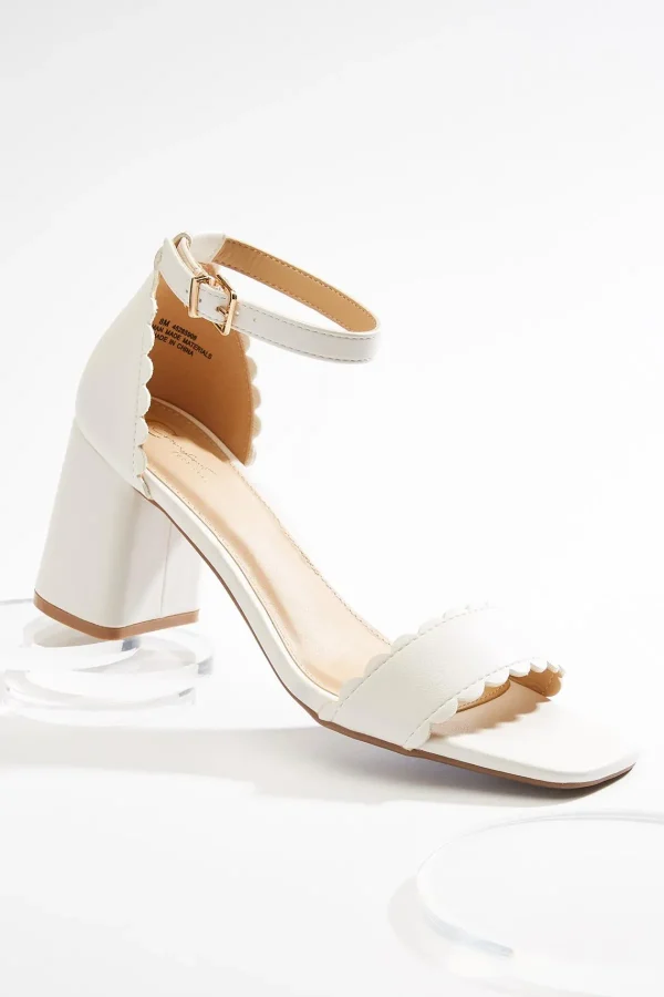 Cheap Wide Width Scalloped Heeled Sandals Women Wide Width