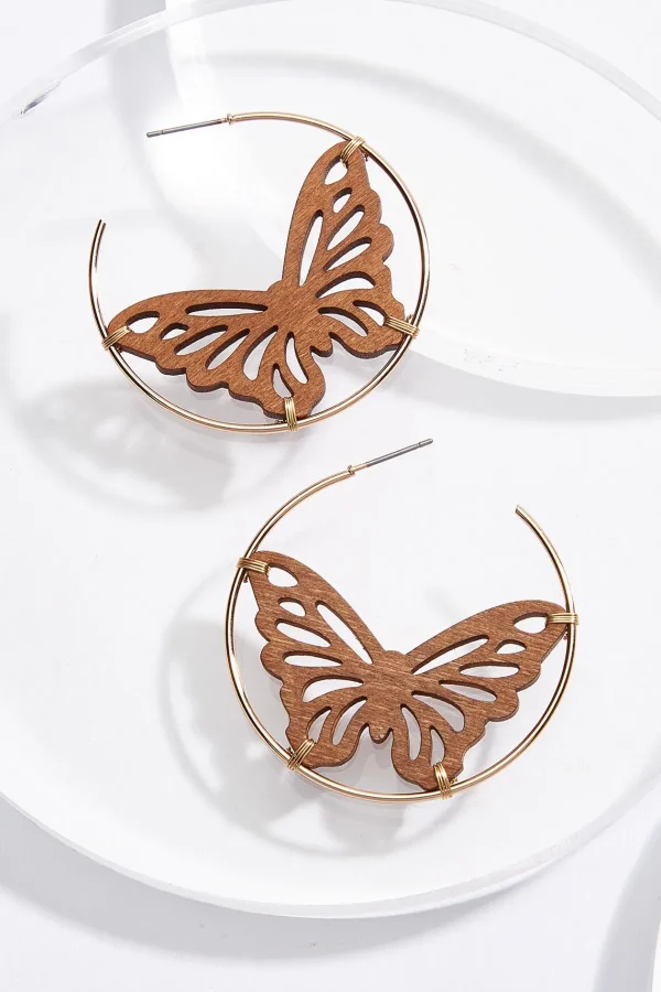 Store Wood Butterfly Hoop Earrings Women Earrings