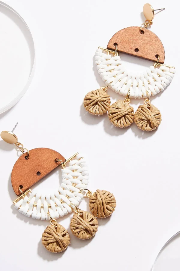 Cheap Wood Raffia Statement Earrings Women Earrings