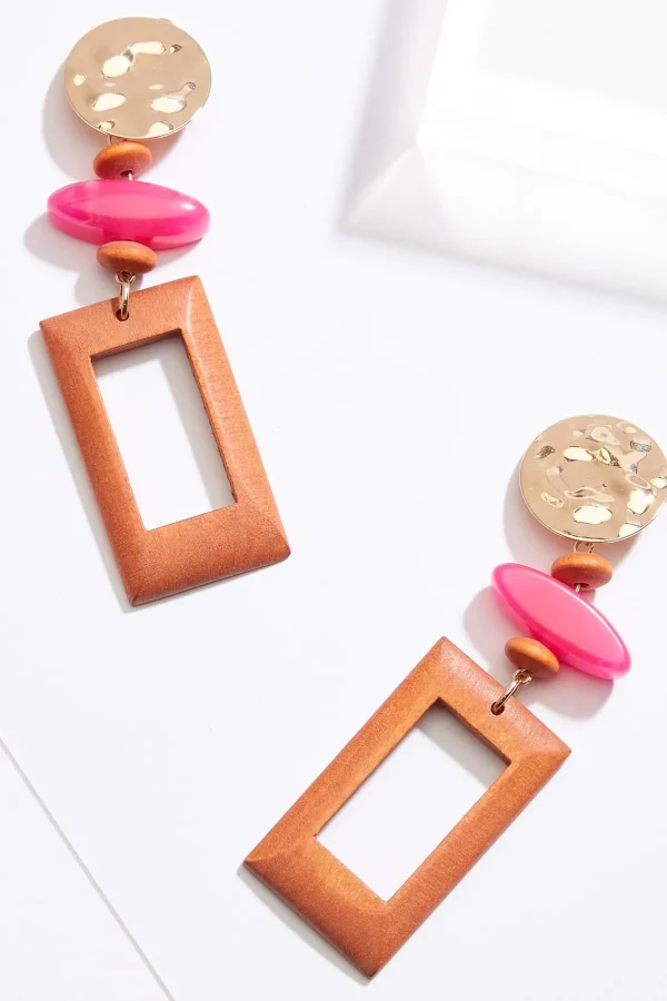 Store Wood Rectangle Clipon Earrings Women Earrings